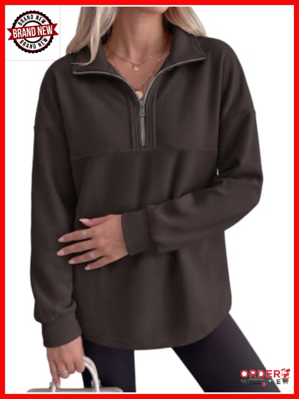 Women's Loose Fit Quarter Zip Pullover Sweatshirt Stand Collar Long Sleeve